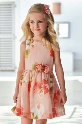 Zdjęcie produktu Mayoral sukienka lniana dziecięca kolor beżowy mini rozkloszowana
