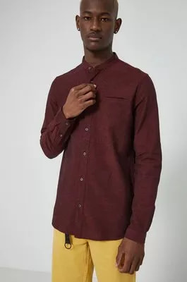 Zdjęcie produktu Medicine koszula lniana męska kolor bordowy slim ze stójką