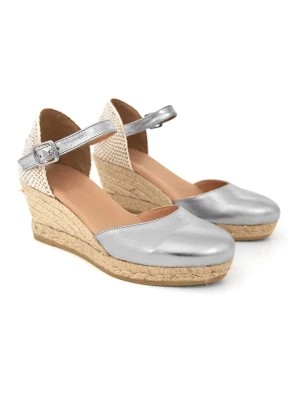 Zdjęcie produktu Mia Loé Skórzane sandały w kolorze srebrnym na koturnie rozmiar: 40