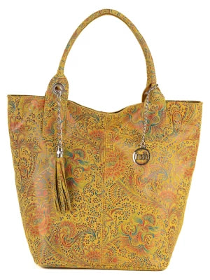 Zdjęcie produktu Mia Tomazzi Skórzana torebka "Liberazione" w kolorze żółtym ze wzorem - 20 x 35 x 18 cm rozmiar: onesize