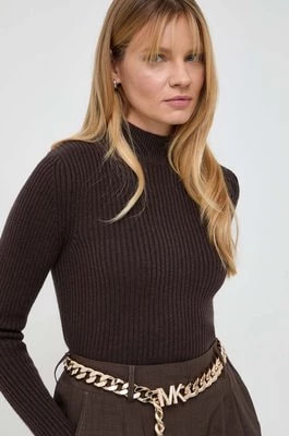 Zdjęcie produktu MICHAEL Michael Kors sweter wełniany damski kolor brązowy z półgolfem