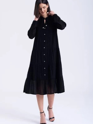 Zdjęcie produktu Midi sukienka z tkaniny w paski czarna Greenpoint