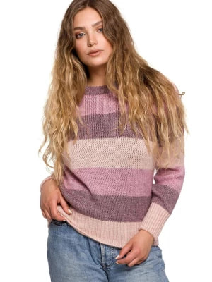 Zdjęcie produktu Mięciutki wełniany sweter w kolorowe paski różowy Polskie swetry
