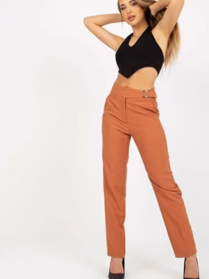 Zdjęcie produktu Miedziane damskie spodnie z materiału z kieszeniami Xsapienza