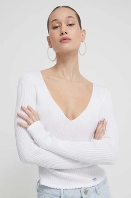 Zdjęcie produktu Moschino Jeans sweter bawełniany kolor biały lekki
