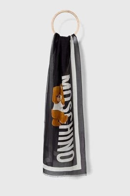 Zdjęcie produktu Moschino szal z domieszką jedwabiu kolor czarny wzorzysty M5772 50223