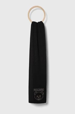 Zdjęcie produktu Moschino szalik wełniany kolor czarny z aplikacją