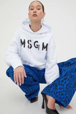 Zdjęcie produktu MSGM bluza bawełniana damska kolor biały z kapturem z nadrukiem