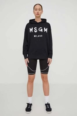 Zdjęcie produktu MSGM bluza bawełniana damska kolor czarny z kapturem z nadrukiem