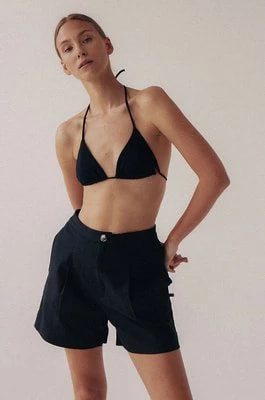 Zdjęcie produktu MUUV. szorty z domieszką lnu POCHE damskie kolor czarny gładkie high waist