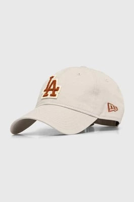 Zdjęcie produktu New Era czapka z daszkiem bawełniana kolor beżowy z aplikacją LOS ANGELES DODGERS