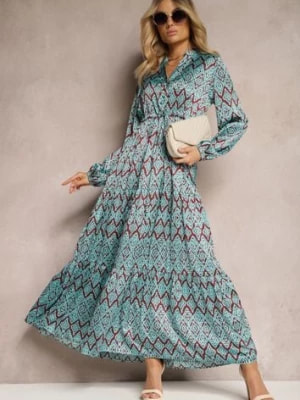 Zdjęcie produktu Niebieska Casualowa Sukienka ze Sznurkiem w Pasie i Falbanką Carmarie