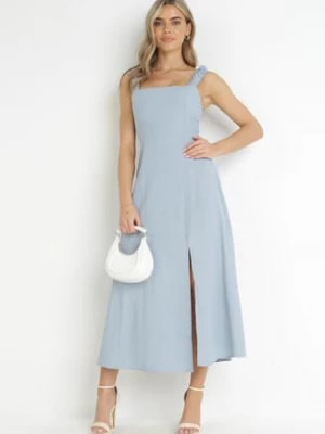 Zdjęcie produktu Niebieska Rozkloszowana Sukienka na Ramiączkach Olypha