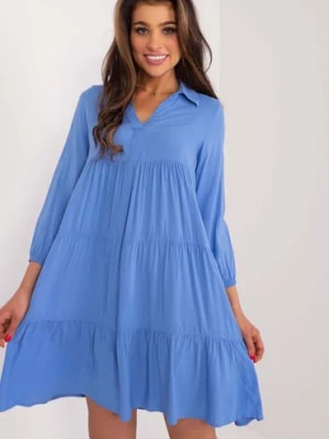 Zdjęcie produktu Niebieska sukienka damska z falbaną SUBLEVEL długi rękaw
