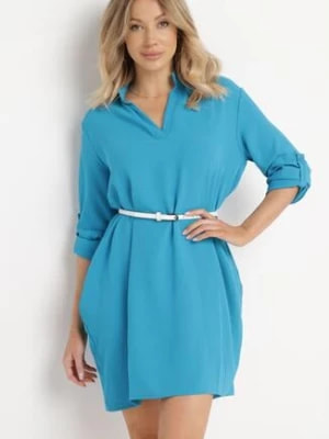 Zdjęcie produktu Niebieska Sukienka Koszulowa o Rozkloszowanym Fasonie Neoriana