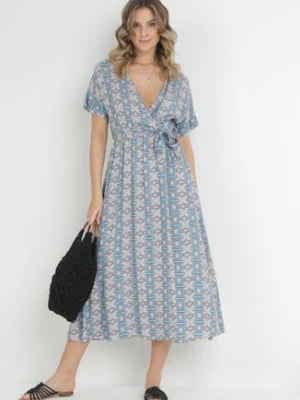 Zdjęcie produktu Niebieska Sukienka Rozkloszowana z Gumką w Pasie Myricle