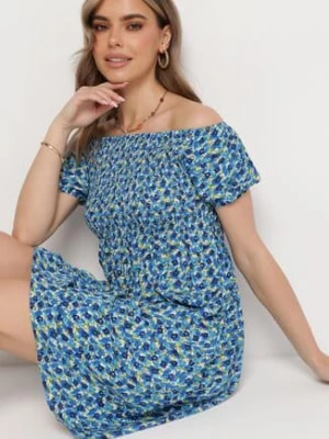Zdjęcie produktu Niebieska Wiskozowa Sukienka Hiszpanka z Gumkami w Pasie Valdina
