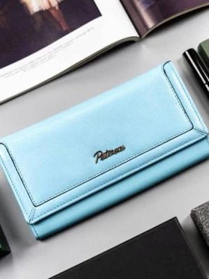 Zdjęcie produktu Niebieski duży, skórzany portfel damski na bigiel i zatrzask — Peterson