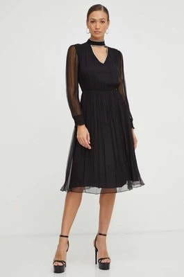 Zdjęcie produktu Nissa sukienka jedwabna kolor czarny midi rozkloszowana