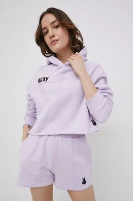 Zdjęcie produktu OCAY Bluza bawełniana damska kolor fioletowy z kapturem z nadrukiem