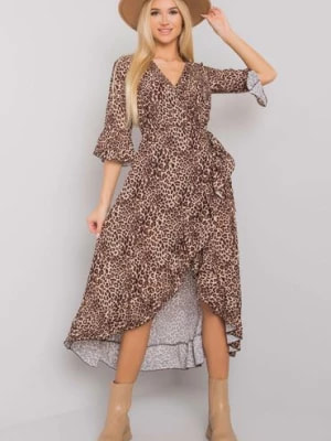 Zdjęcie produktu OCH BELLA Beżowa sukienka z falbaną - panterka