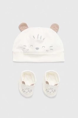 Zdjęcie produktu OVS czapka i kapcie niemowlęce kolor biały bawełniany