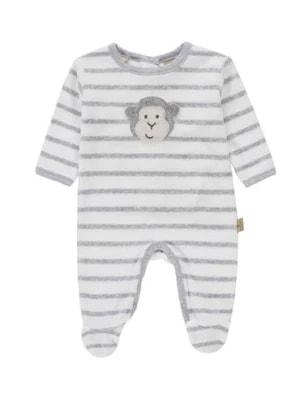 Zdjęcie produktu Pajacyk niemowlęcy długi rękaw, szaro-biały w paski z małpką, Bellybutton