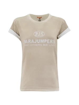 Zdjęcie produktu Parajumpers, Zaokrąglony bawełniany t-shirt z nadrukiem Beige, female,