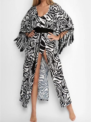 Zdjęcie produktu Pareo plażowe długie w czarno-białe pręgi Zebra Poupee Marilyn