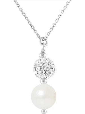 Zdjęcie produktu Pearline Srebrny naszyjnik z kryształkami i perłami w kolorze kremowym - dł. 42 cm rozmiar: onesize