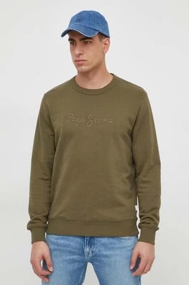Zdjęcie produktu Pepe Jeans bluza bawełniana Joe Crew męska kolor zielony z aplikacją