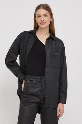 Zdjęcie produktu Pepe Jeans koszula bawełniana ALIX COATED damska kolor czarny relaxed z kołnierzykiem klasycznym