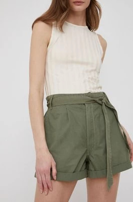 Zdjęcie produktu Pepe Jeans szorty bawełniane KAYLEE SHORT damskie kolor zielony gładkie high waist