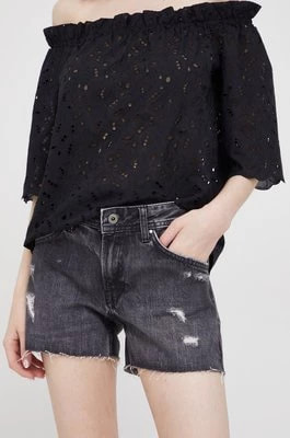 Zdjęcie produktu Pepe Jeans szorty jeansowe THRASHER damskie kolor czarny gładkie medium waist