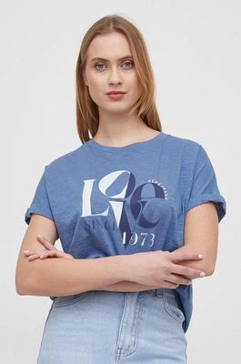 Zdjęcie produktu Pepe Jeans t-shirt bawełniany damski kolor niebieski