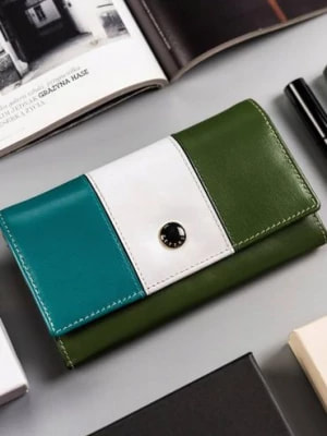 Zdjęcie produktu Peterson wielokolorowy, skórzany portfel damski na zatrzask- zielony