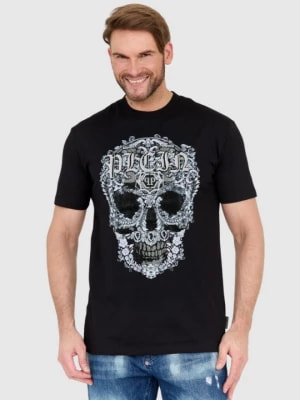 Zdjęcie produktu PHILIPP PLEIN Czarny męski t-shirt z czaszką zdobioną dżetami