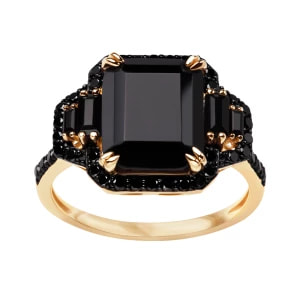 Zdjęcie produktu Pierścionek złoty z onyksami i czarnymi diamentami - Midnight Midnight - Biżuteria YES