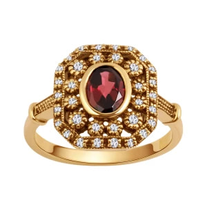 Zdjęcie produktu Pierścionek złoty z rodolitem i diamentami - Kolekcja Wiktoriańska Wiktoriańska - Biżuteria YES