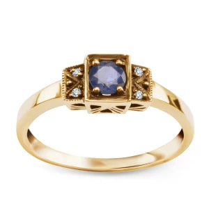 Zdjęcie produktu Pierścionek złoty z szafirem i diamentami - Kolekcja Wiktoriańska Wiktoriańska - Biżuteria YES