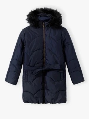 Zdjęcie produktu Pikowany granatowy płaszcz zimowy dla dziewczynki z wiązaniem 4A4303 Lincoln & Sharks by 5.10.15.