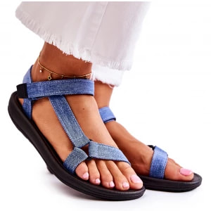 Zdjęcie produktu PM1 Klasyczne Damskie Sandały Na Rzepy Niebieskie Kalla