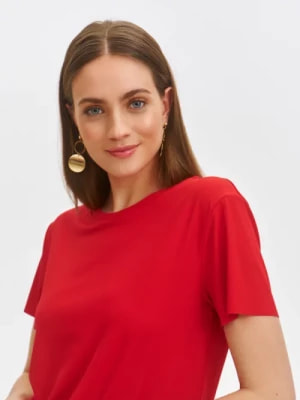 Zdjęcie produktu Gładki czerwony t-shirt damski z krótkim rękawem TOP SECRET