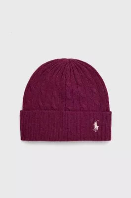 Zdjęcie produktu Polo Ralph Lauren czapka wełniana kolor fioletowy z cienkiej dzianiny wełniana