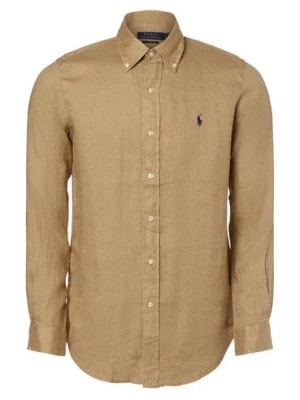 Zdjęcie produktu Polo Ralph Lauren Męska koszula lniana Mężczyźni Regular Fit len beżowy jednolity button down,