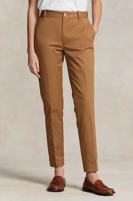 Zdjęcie produktu Polo Ralph Lauren spodnie damskie kolor beżowy proste high waist