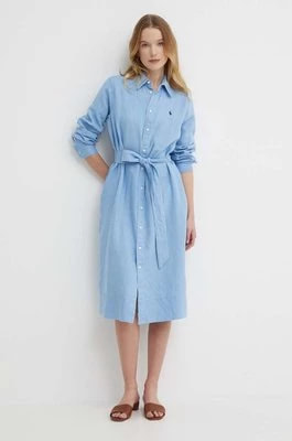 Zdjęcie produktu Polo Ralph Lauren sukienka lniana kolor niebieski mini prosta 211943992