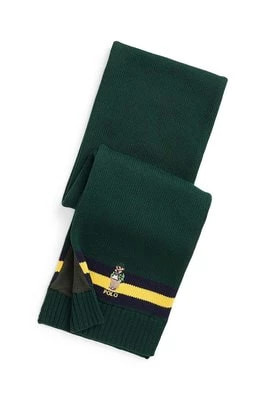 Zdjęcie produktu Polo Ralph Lauren szalik bawełniany dziecięcy kolor zielony z aplikacją