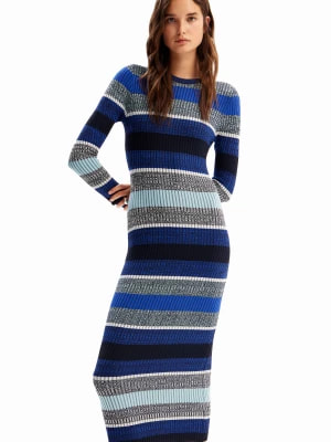 Zdjęcie produktu Prążkowana sukienka średniej długości w paski Desigual
