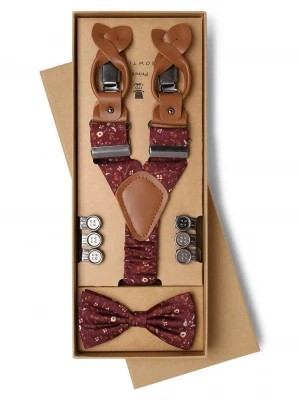 Zdjęcie produktu Prince BOWTIE Zestaw akcesoriów dla mężczyzn z jedwabiu Mężczyźni Jedwab czerwony wzorzysty,